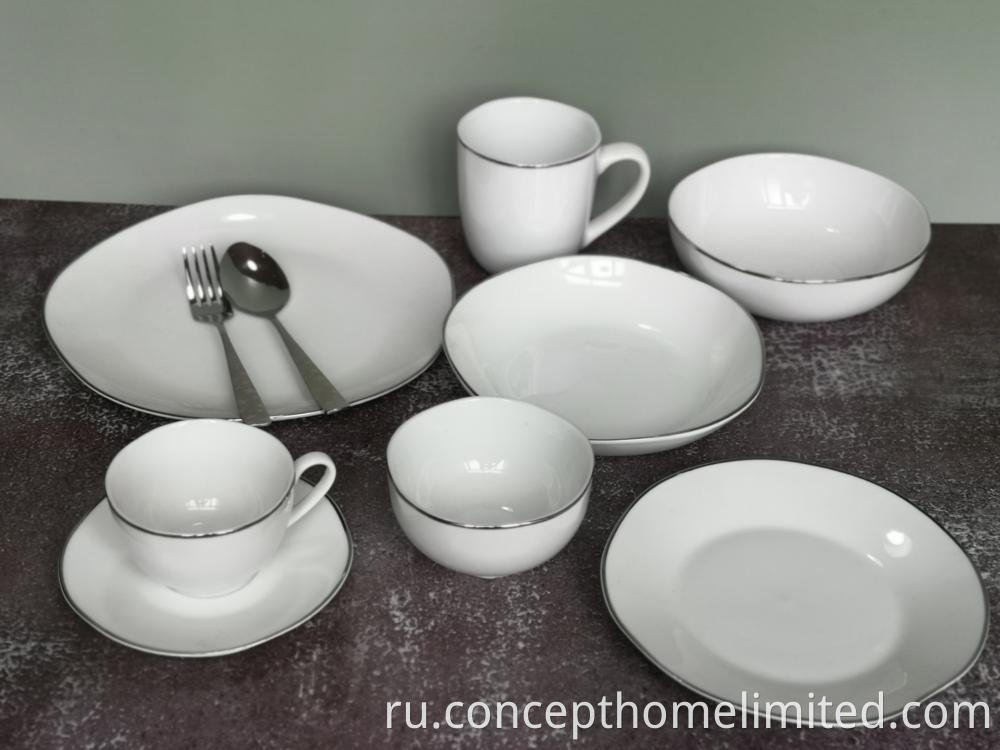 Porcelain Dinner Set With Silver Rim Ch22067 06 1